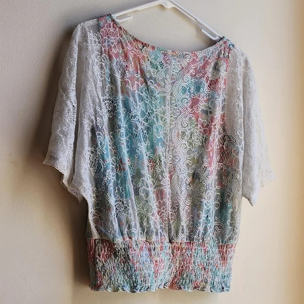Bwear White Lace Ruched Blouse Size Medium - Picture 13 of 16